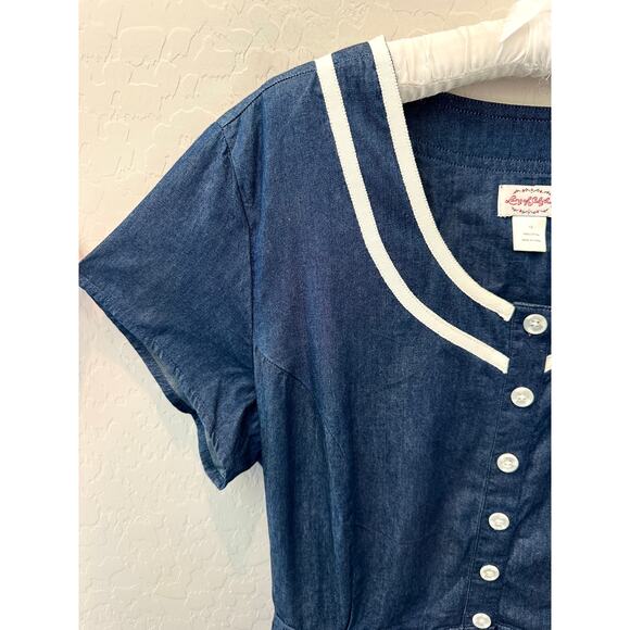 LANZ OF SALZBURG Chambray Sailor Dress 1X 100% Cotton Nautical Cottagecore Style - Picture 3 of 6